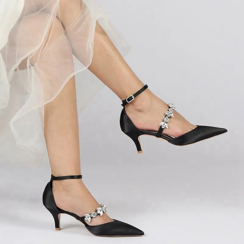 Pointed Toe Rhinestone Ankle Straps High Heels