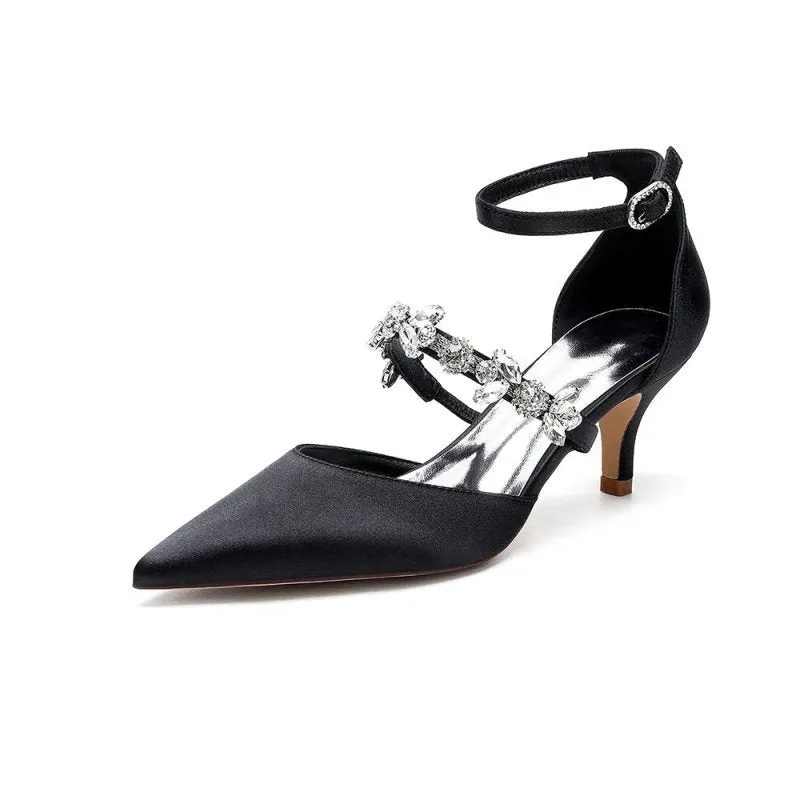 Pointed Toe Rhinestone Ankle Straps High Heels