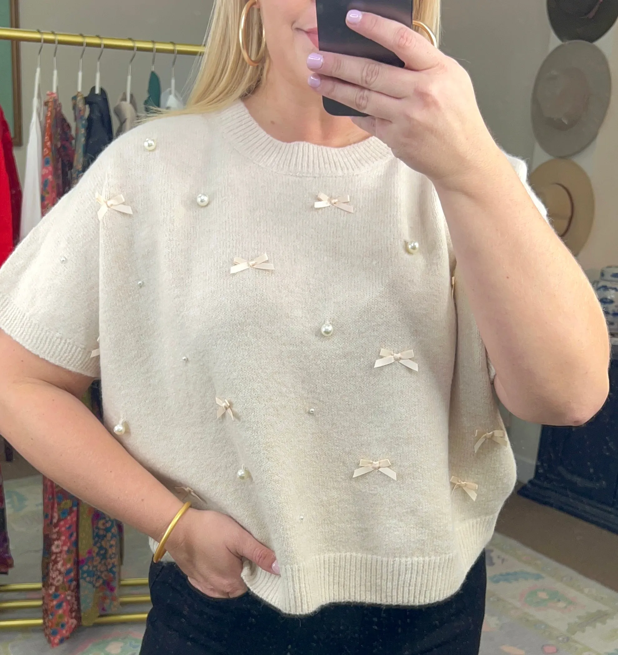 Precious As A Pearl Embellished Sweater