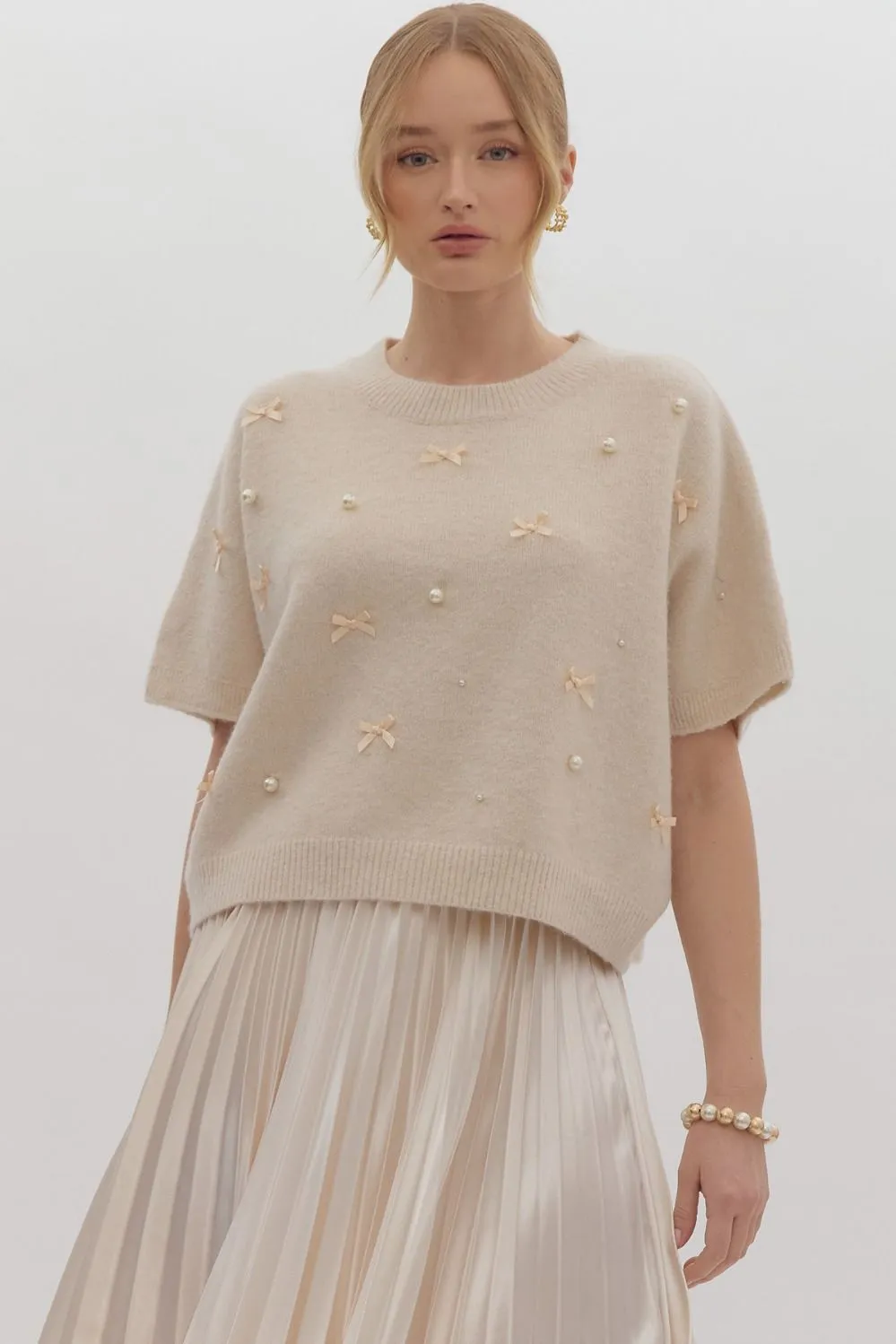 Precious As A Pearl Embellished Sweater