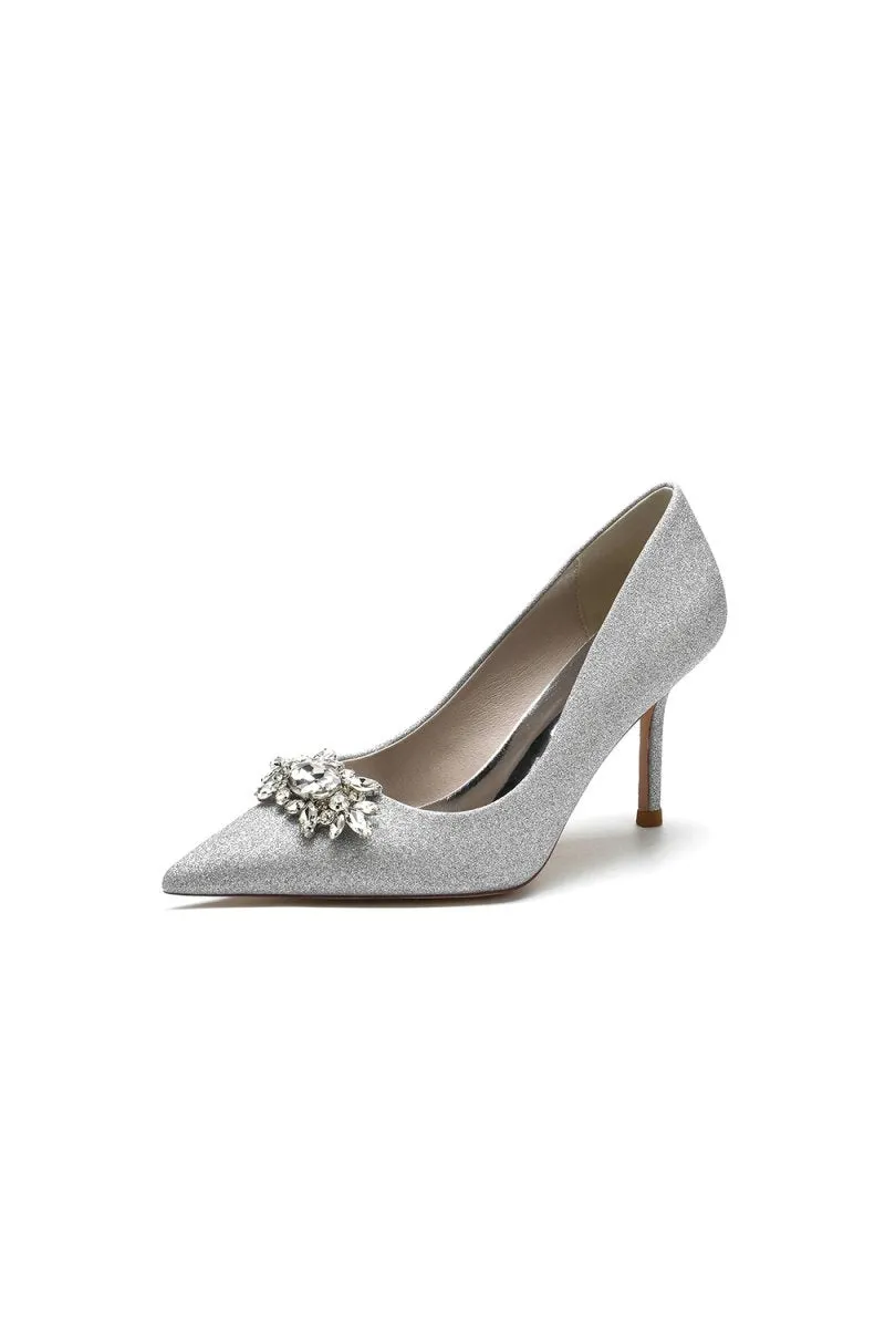 Rhinestone Beaded Glitter Pointed Toe Stiletto Heels