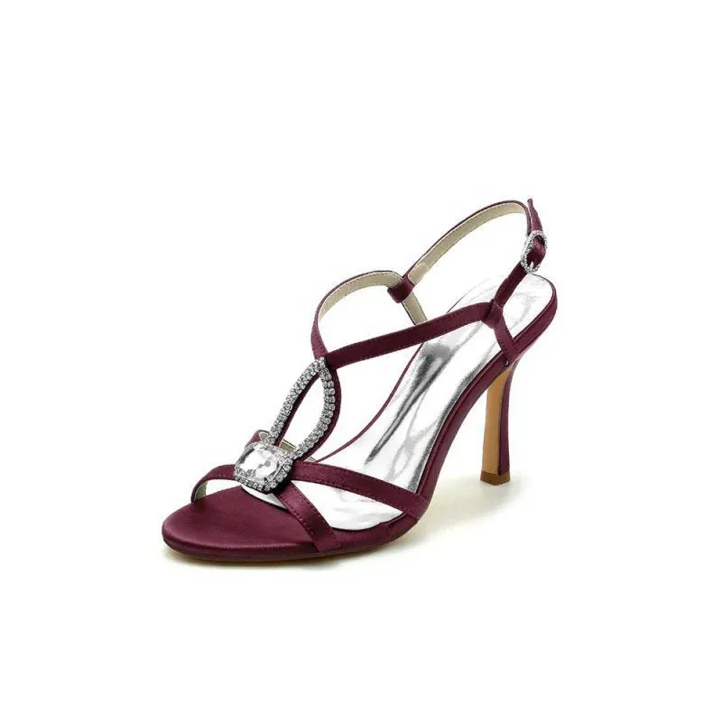 Rhinestone Satin Open Toe High Heels
