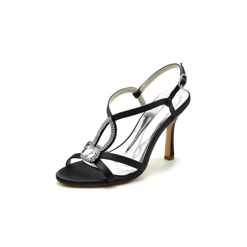 Rhinestone Satin Open Toe High Heels