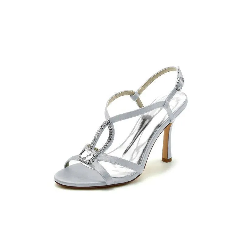 Rhinestone Satin Open Toe High Heels