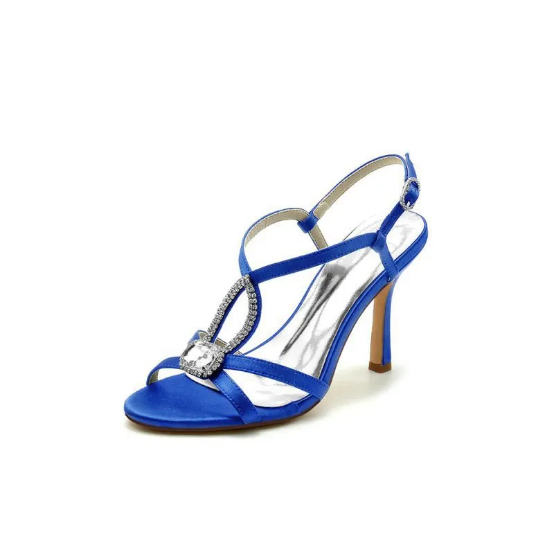 Rhinestone Satin Open Toe High Heels