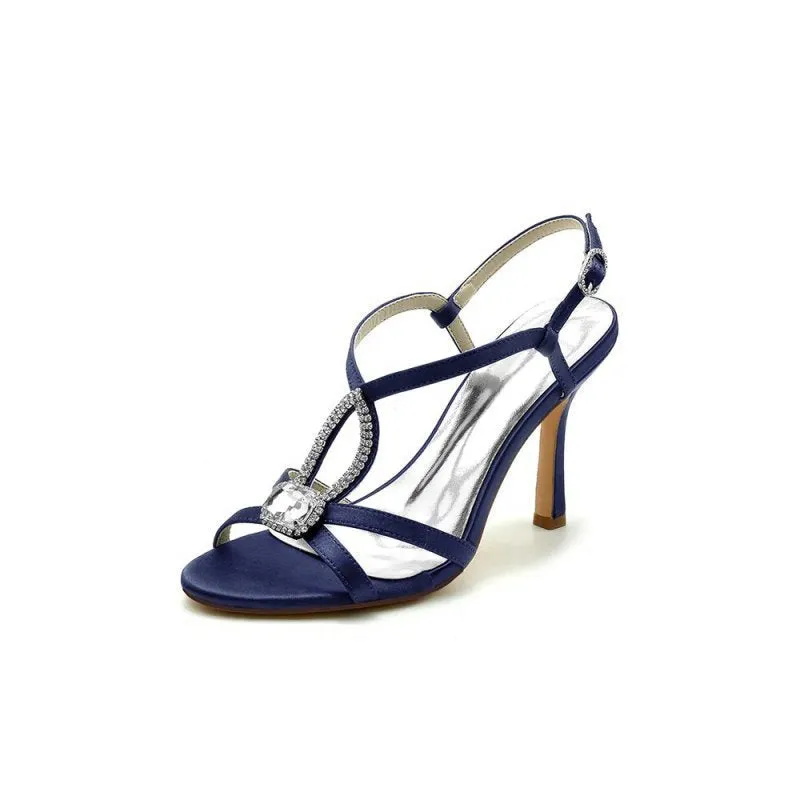 Rhinestone Satin Open Toe High Heels