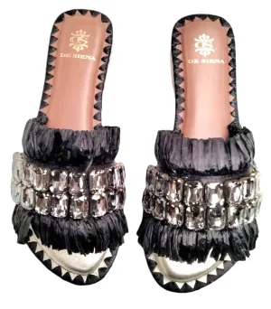 SAMMY RAFFIA SLIDES WITH CRYSTALS