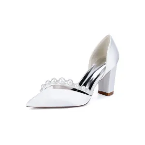 Satin High Heels with Pearl Embellishments