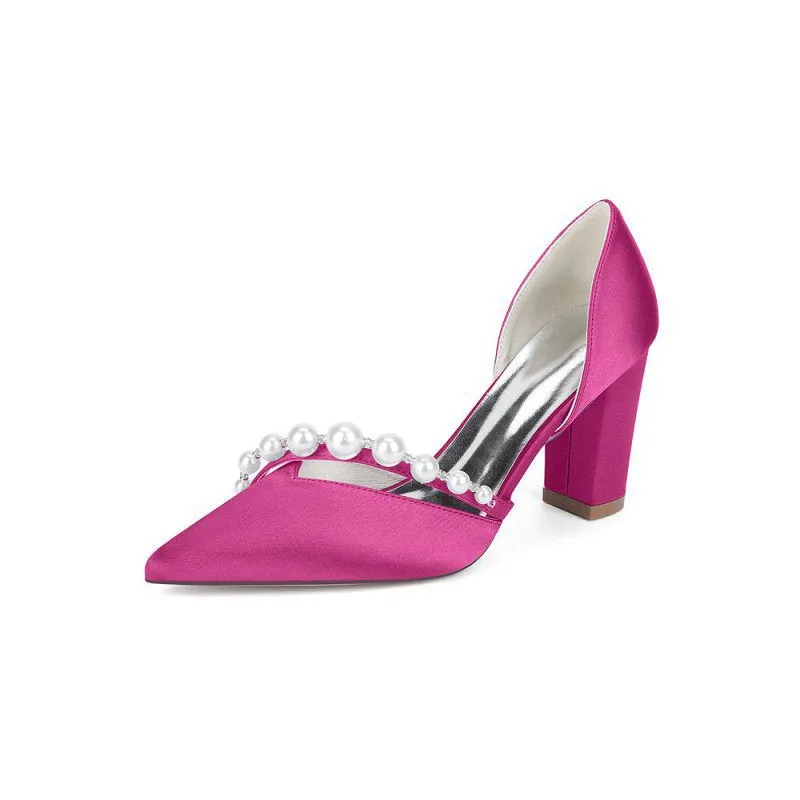 Satin High Heels with Pearl Embellishments