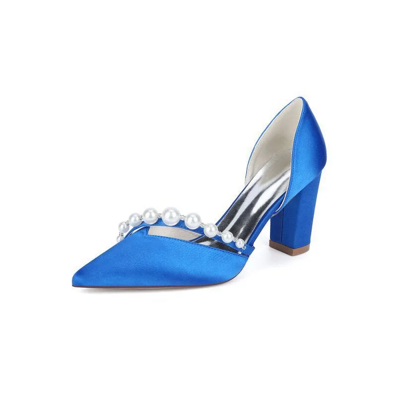 Satin High Heels with Pearl Embellishments
