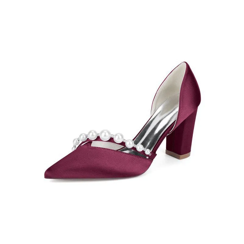 Satin High Heels with Pearl Embellishments