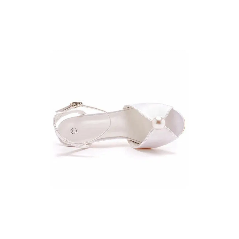 Satin Pearl Peep Toe Stiletto Ankle Strap Buckle Ultra High Heels