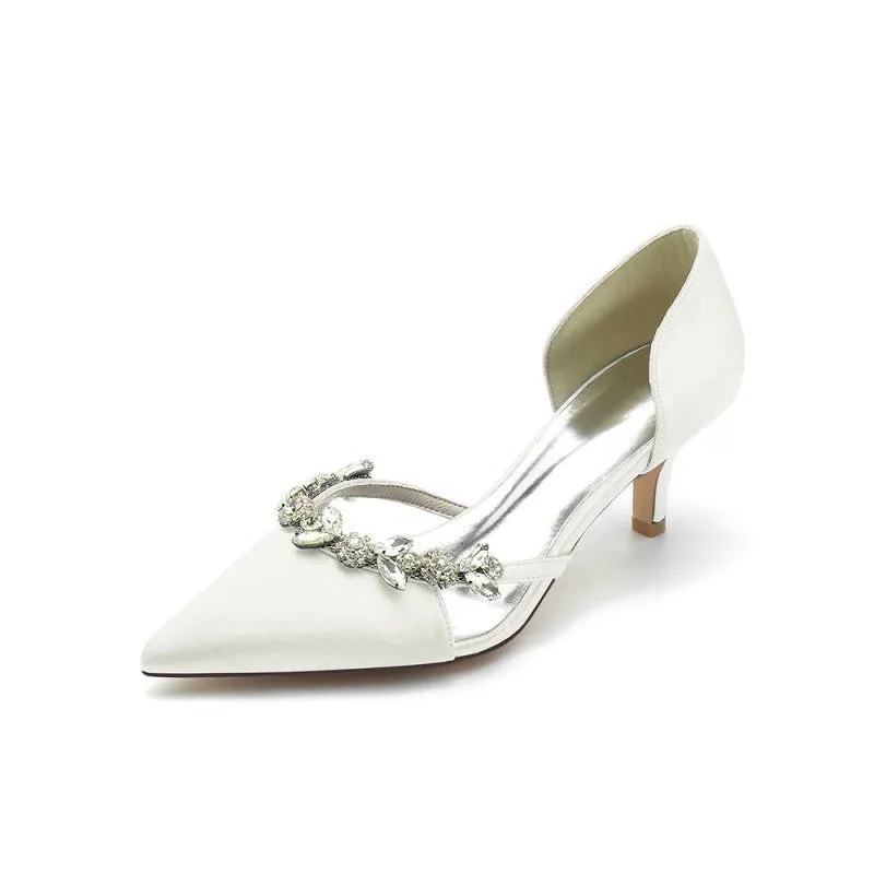Satin Pointed Toe Beading High Heels