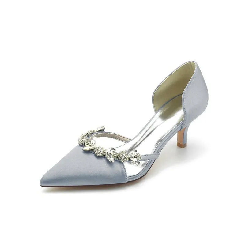 Satin Pointed Toe Beading High Heels