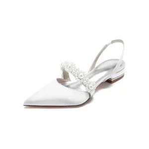 Satin Pointed Toe Pearl Kitten Heels