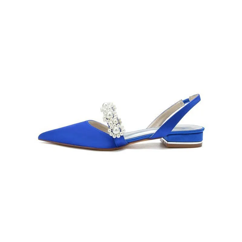 Satin Pointed Toe Pearl Kitten Heels