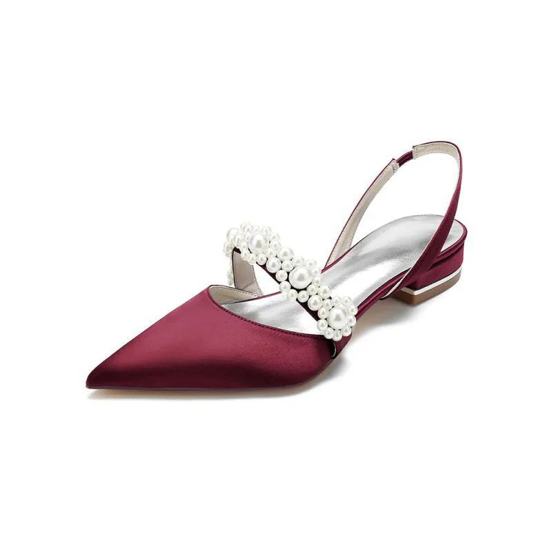 Satin Pointed Toe Pearl Kitten Heels