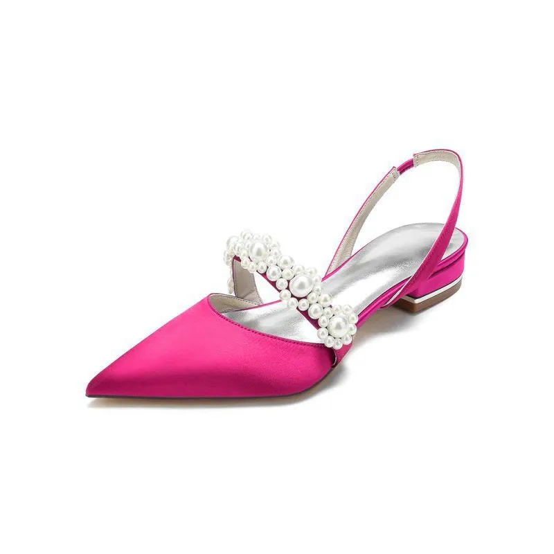 Satin Pointed Toe Pearl Kitten Heels