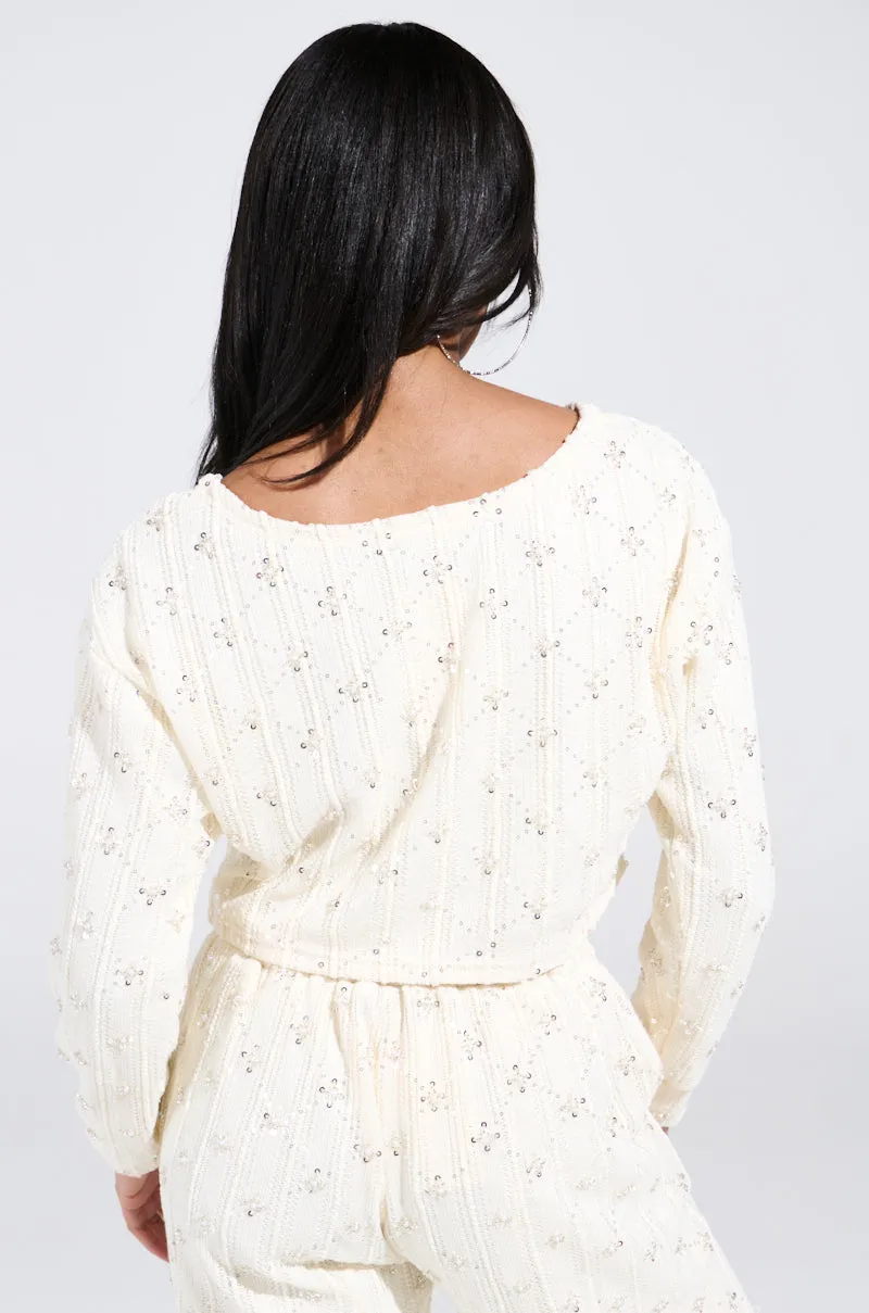 SHINE BRIGHT PEARL BOAT NECK SWEATER