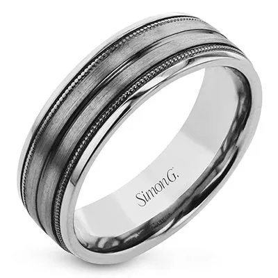 Simon G. Two-Tone Gray Gold Satin Finish Milgrain Wedding Band