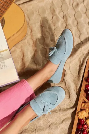 Solid Color Tassel Decor Round Toe Light Blue Loafers [Pre Order]