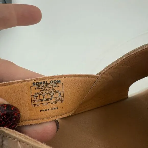 SOREL Womens Joanie III Sandal Size 11 Tan Leather Strappy Wedge Heel Platform