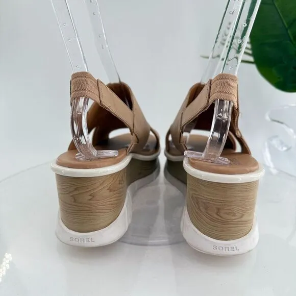 SOREL Womens Joanie III Sandal Size 11 Tan Leather Strappy Wedge Heel Platform