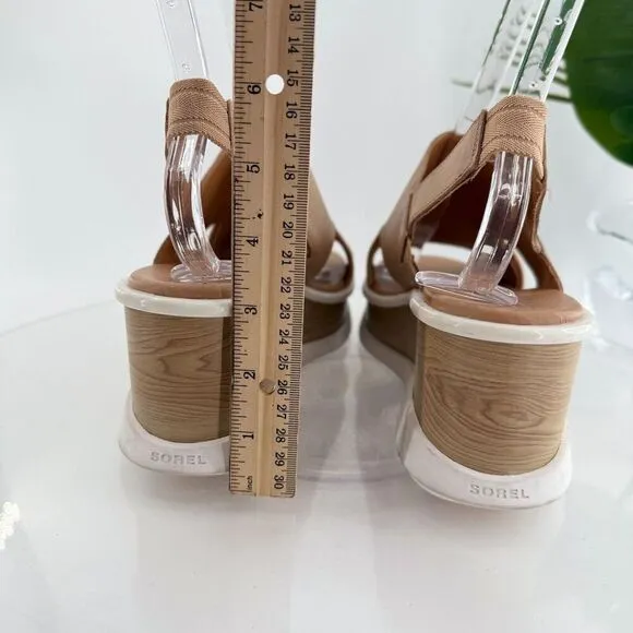 SOREL Womens Joanie III Sandal Size 11 Tan Leather Strappy Wedge Heel Platform