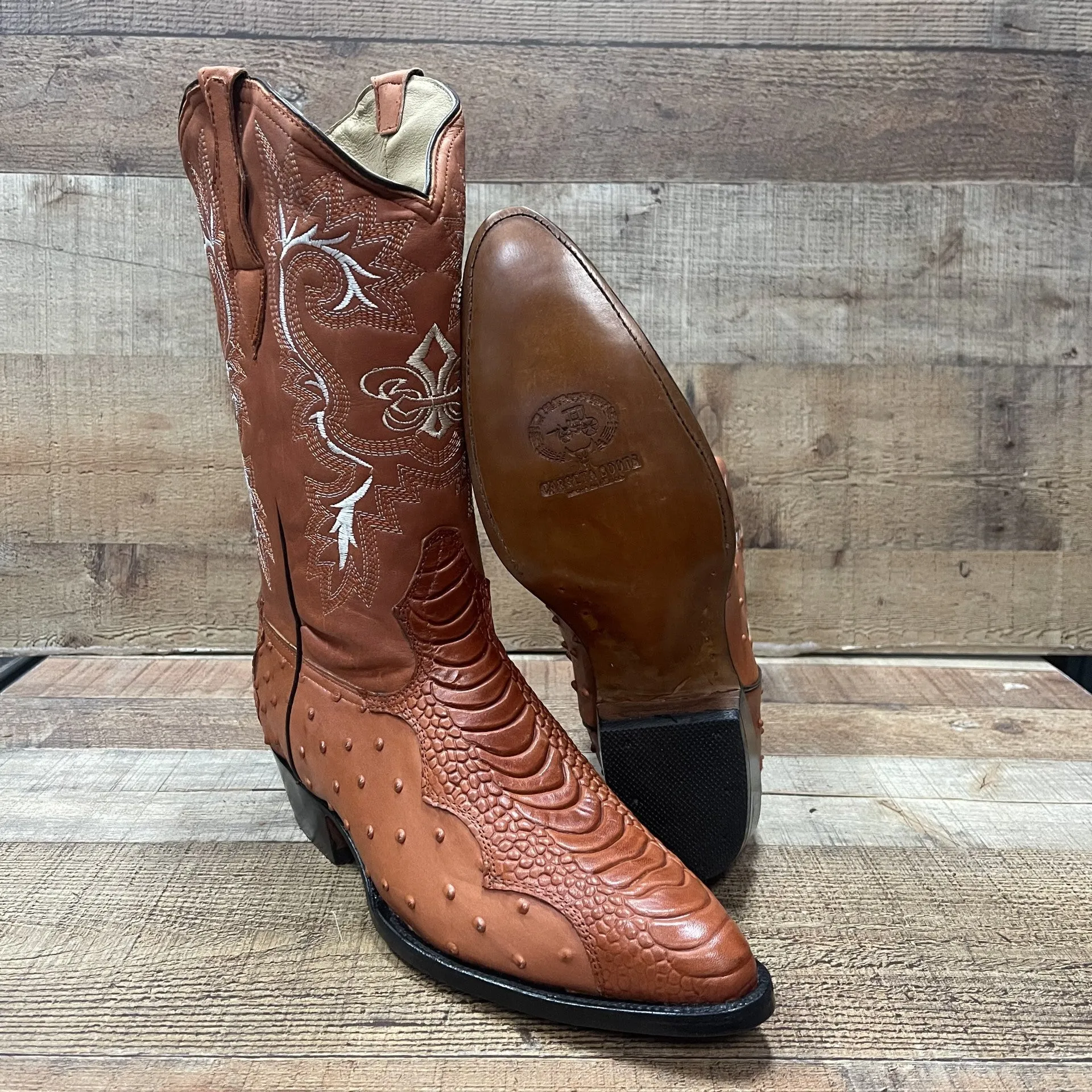 Special Discount: Men's Cowboy Western Ostrich Foot Print Pointed Boots Bota Avestruz Vaquera Puntal Est.099 Pata