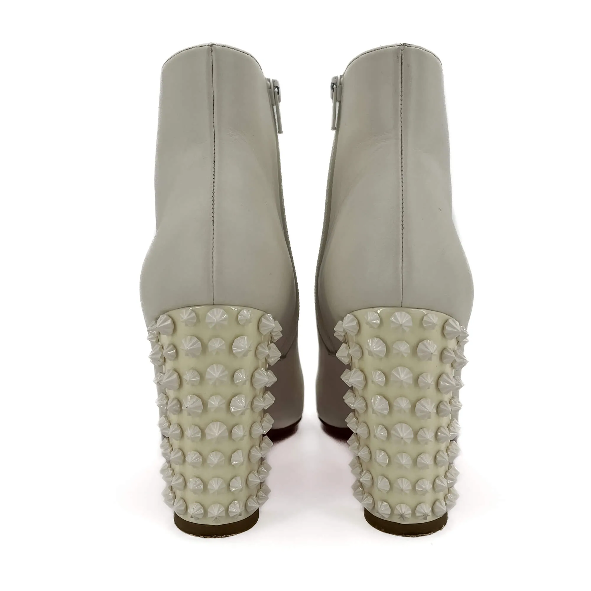 Spikoo Spiked Leather High Heel Boots 40 White