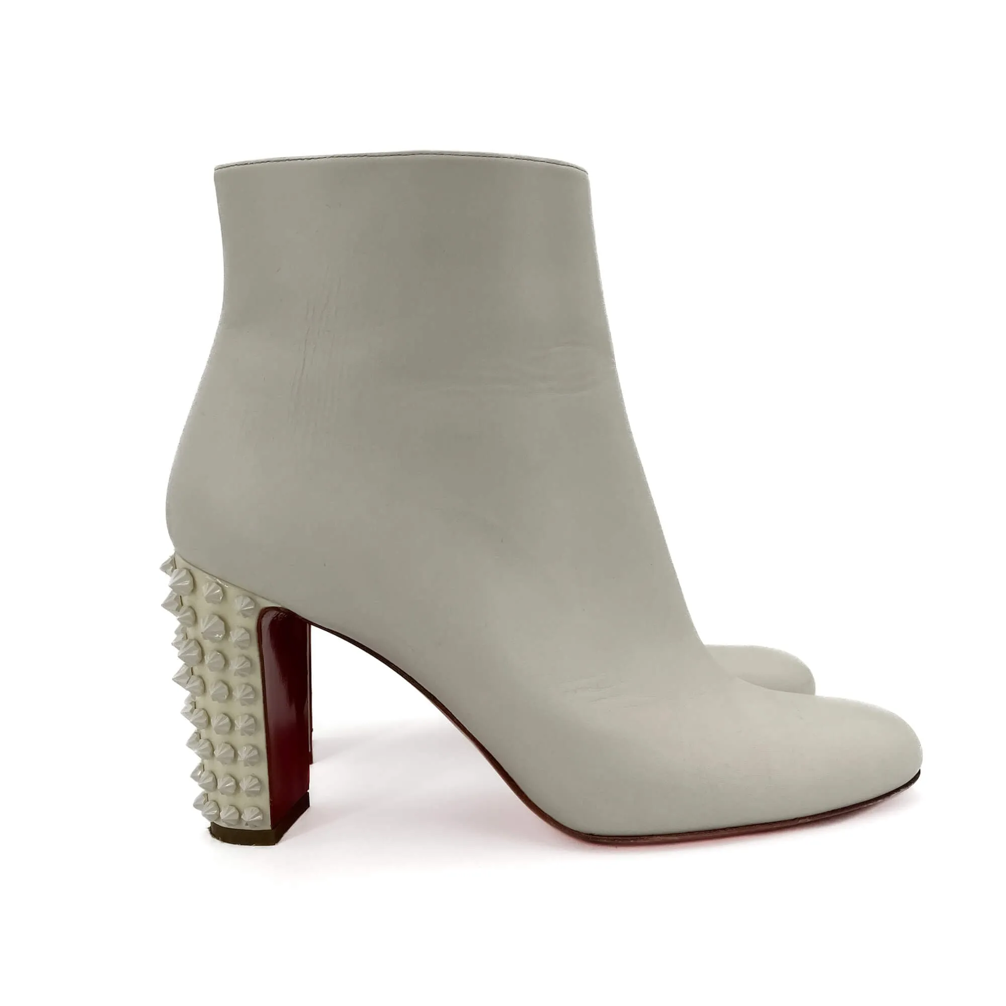 Spikoo Spiked Leather High Heel Boots 40 White