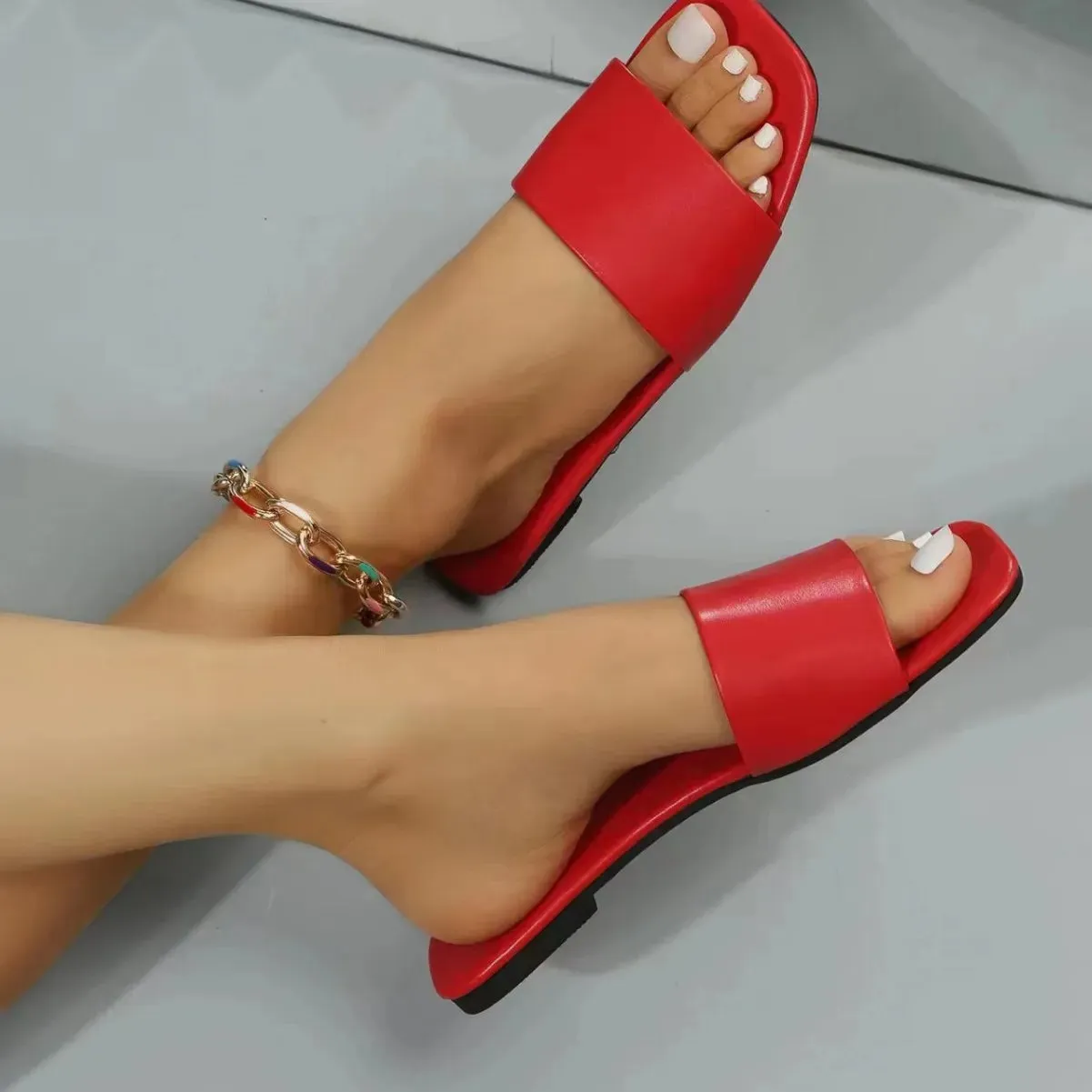 Square Open Toe Flats Sandals