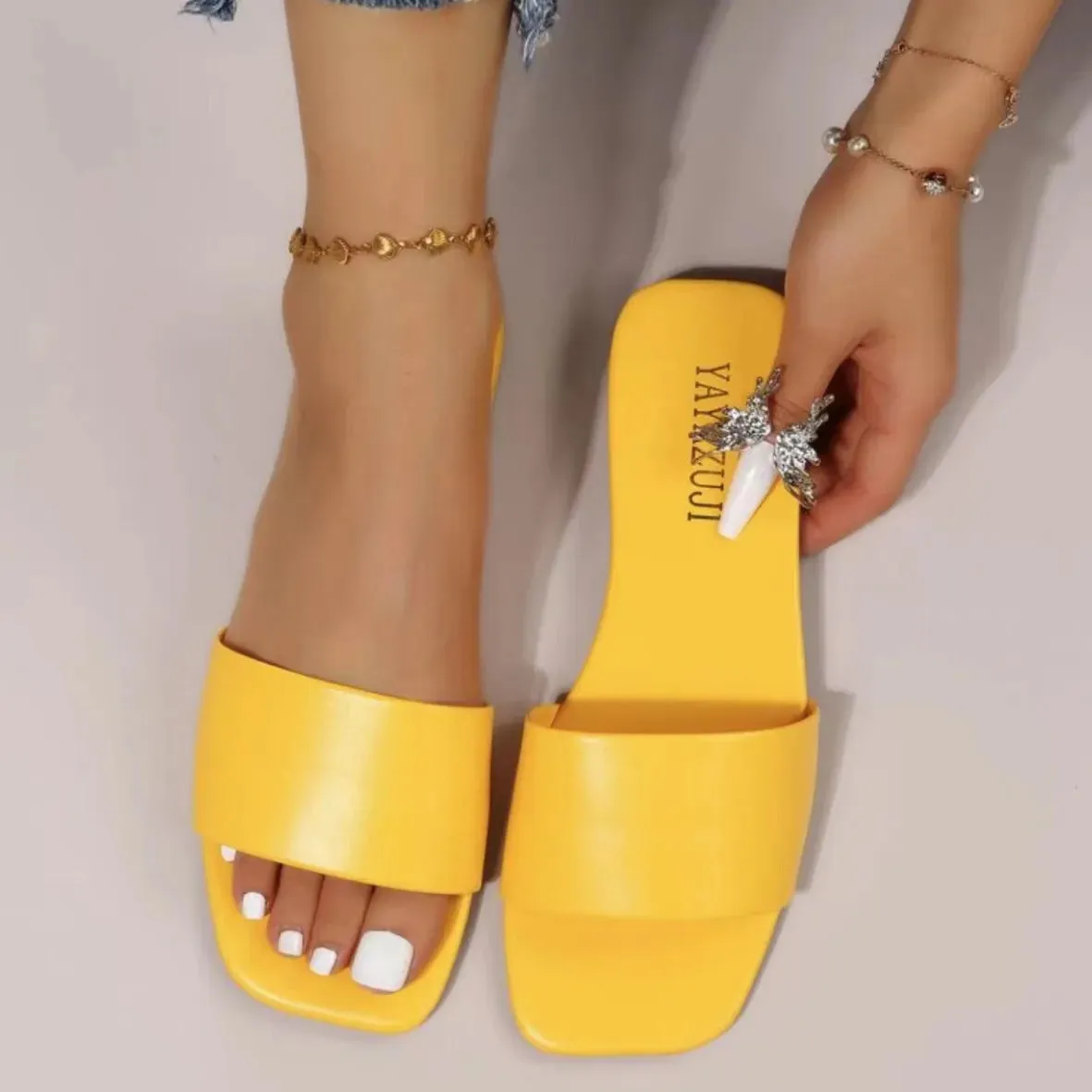 Square Open Toe Flats Sandals