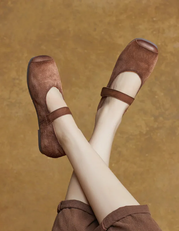 Square Toe Suede Light-weight Soft Soles Retro Flats