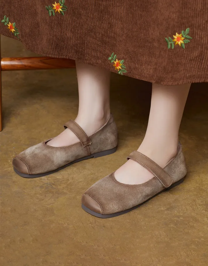 Square Toe Suede Light-weight Soft Soles Retro Flats