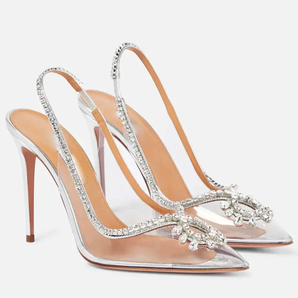 Stiletto High Heels Rhinestone Back Strap Sandals