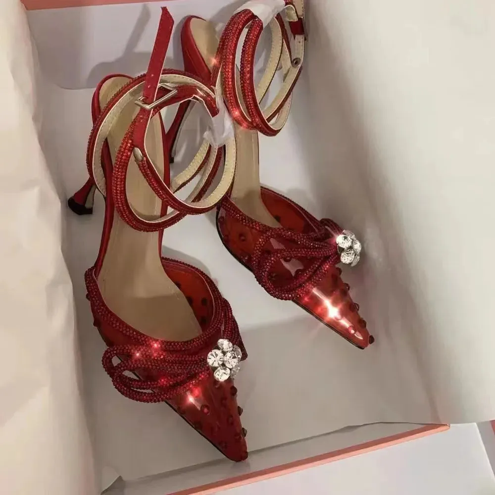 Stiletto High Heels Rhinestone Back Strap Sandals