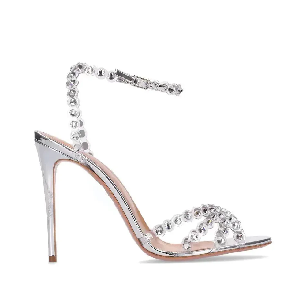 Stiletto High Heels Rhinestone Back Strap Sandals