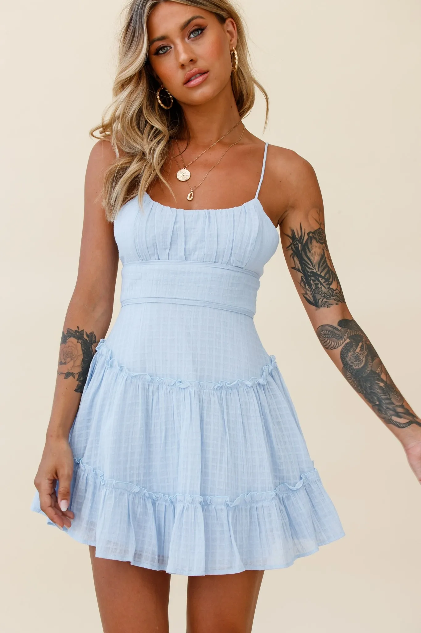Stolen Moments Cami Strap Ruffle Dress Steel Blue