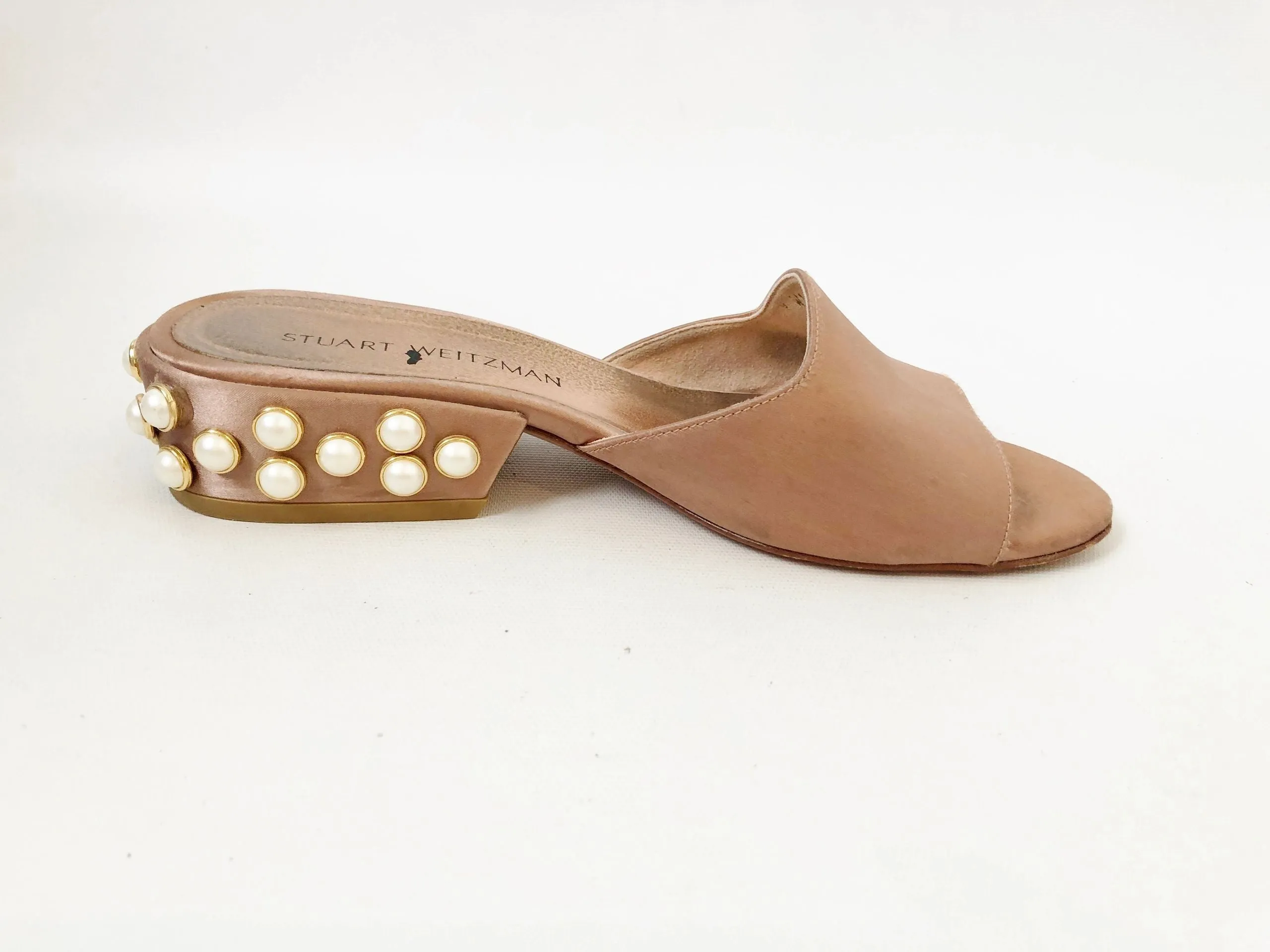 Stuart Weitzman Satin Embellished Mule Size 7