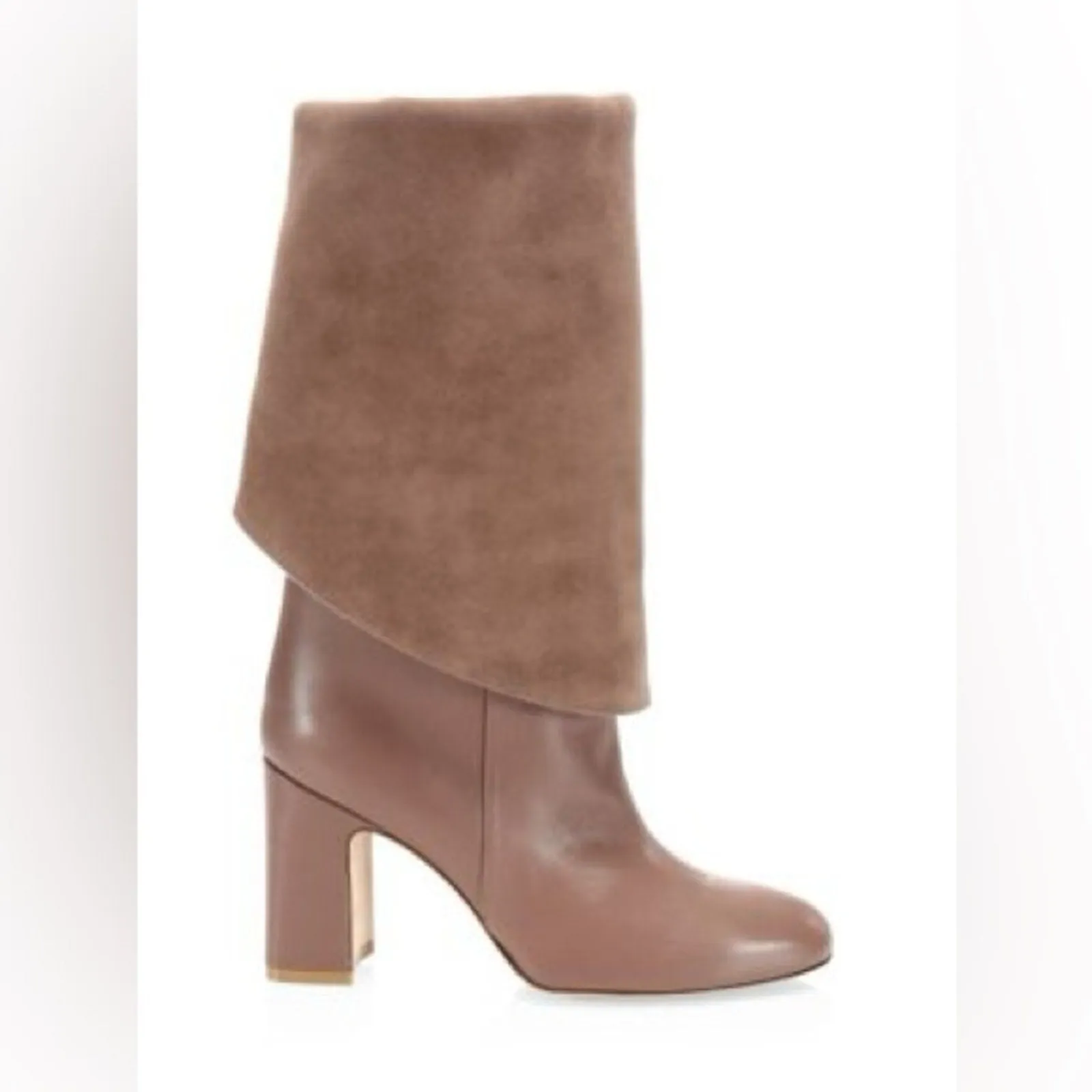 STUART WEITZMAN Women's Lucinda Taupe Fold-Over Knee-High Boots – Size 9.5