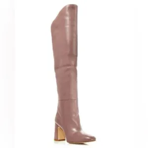 STUART WEITZMAN Women's Lucinda Taupe Fold-Over Knee-High Boots – Size 9.5