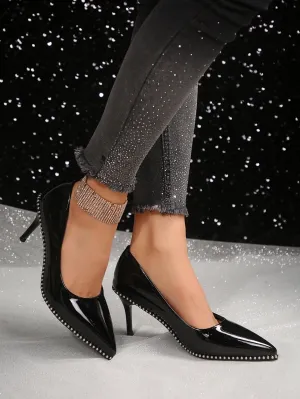 Studded Pointed-toe Low-cut Stiletto High Heels