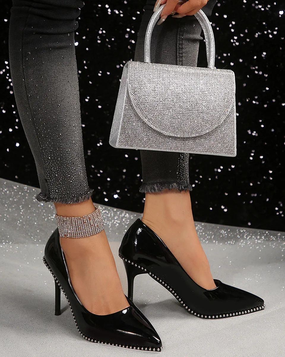 Studded Pointed-toe Low-cut Stiletto High Heels