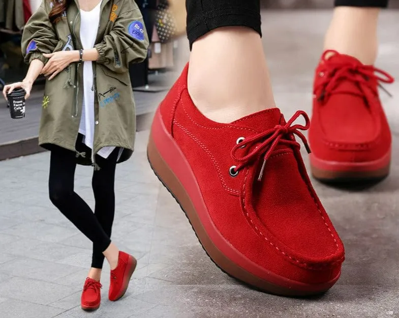Suede Flats with Thick Sole