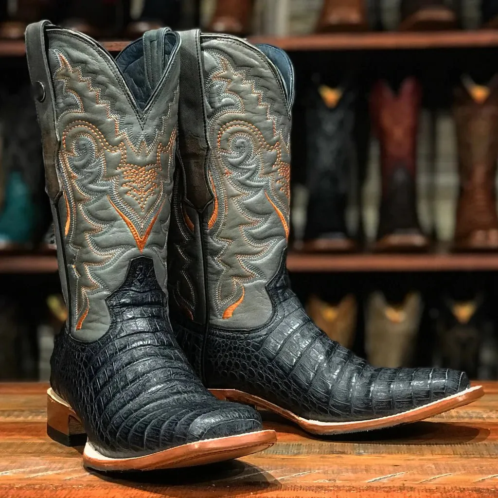 TANNER MARK MEN’S Caiman Belly Black Print Western Boots With Hybrid Sole