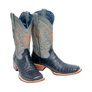 TANNER MARK MEN’S Caiman Belly Black Print Western Boots With Hybrid Sole
