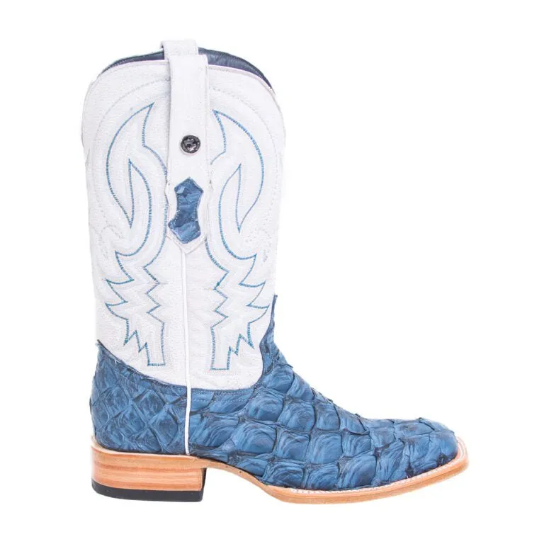 TANNER MARK MEN'S EXOTIC LEATHER Monster Fish Matte Sky Blue Cowboy Boots