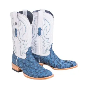 TANNER MARK MEN'S EXOTIC LEATHER Monster Fish Matte Sky Blue Cowboy Boots