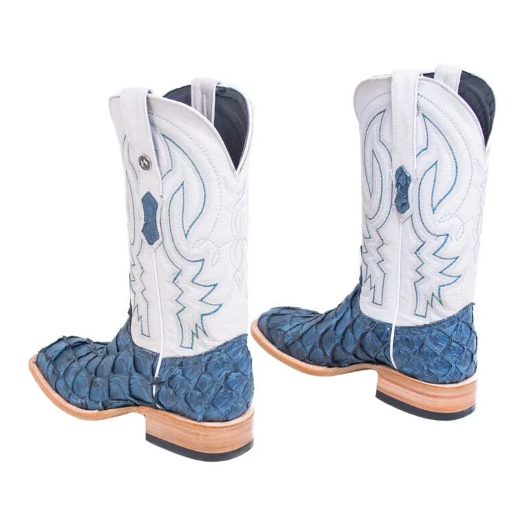 TANNER MARK MEN'S EXOTIC LEATHER Monster Fish Matte Sky Blue Cowboy Boots